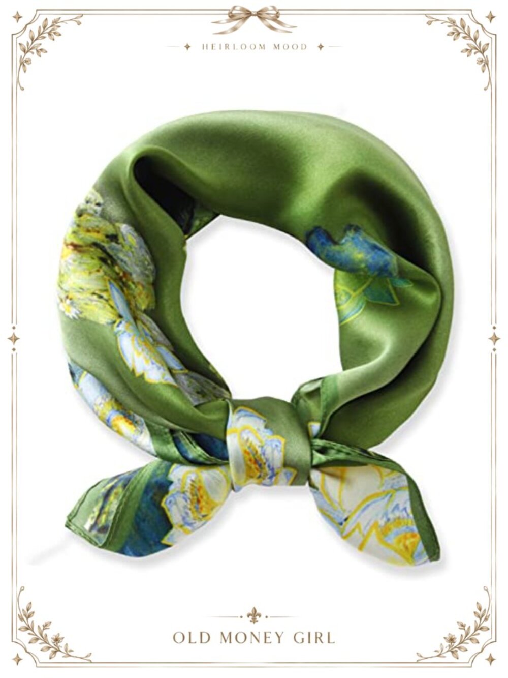 100% Mulberry Silk Scarf 21" Square Floral Head Neck Neckerchief